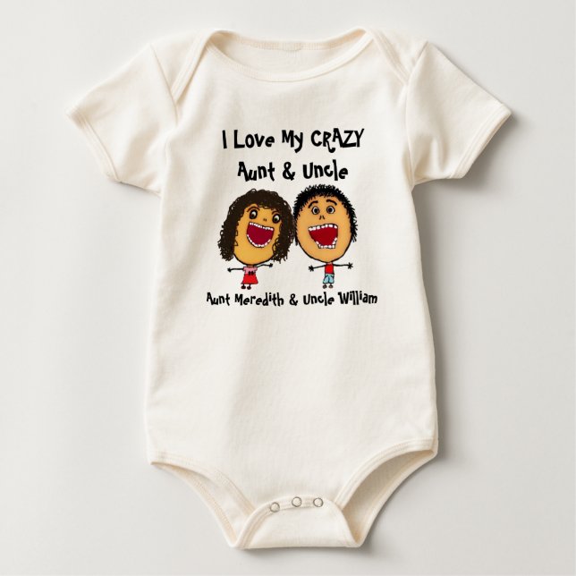 Ich Liebe meine verrückte Tante und Onkel Cartoon Baby Strampler (Vorderseite)