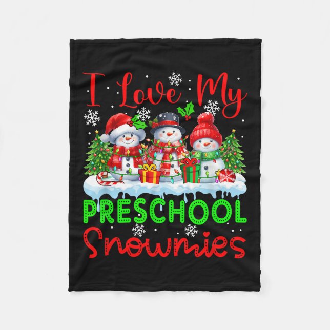 Ich Liebe meine Vorschule Snowmies Weihnachtslehre Fleecedecke (Vorderseite)