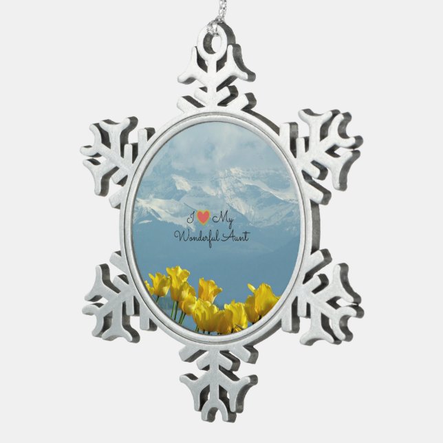 Ich Liebe meine wunderbare Tante, Sunshine Yellow  Schneeflocken Zinn-Ornament (Rechts)