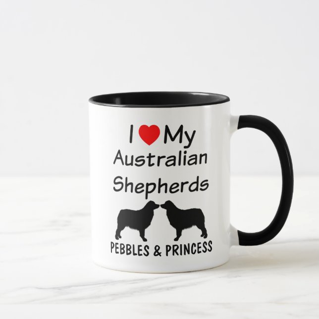 Ich Liebe meine ZWEI australische Schäfer-Kaffee-T Tasse (Rechts)