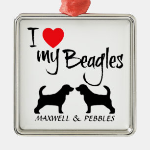 Ich Liebe meine zwei Beagle Hunde Silbernes Ornament