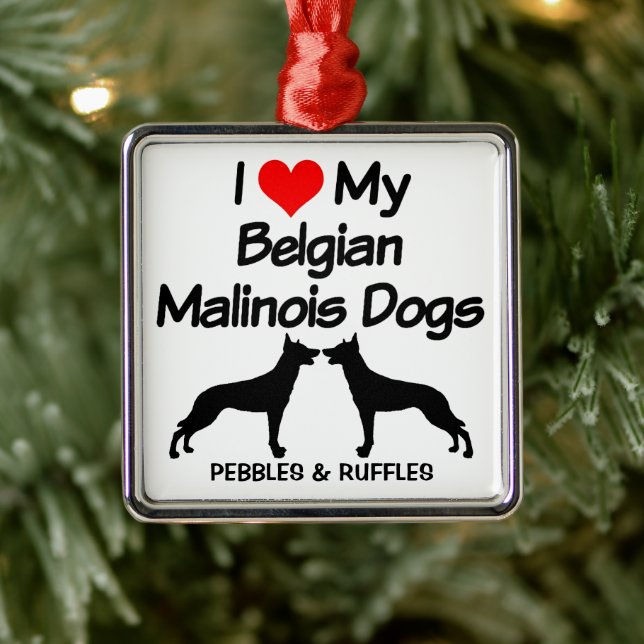 Ich Liebe meine zwei belgischen malinois Hunde Ornament Aus Metall (Baum)