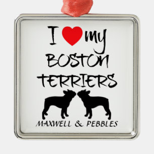 Ich Liebe meine zwei Boston Terrier Hunde Silbernes Ornament