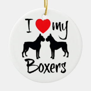 Ich Liebe meine zwei Boxerhunde Keramik Ornament