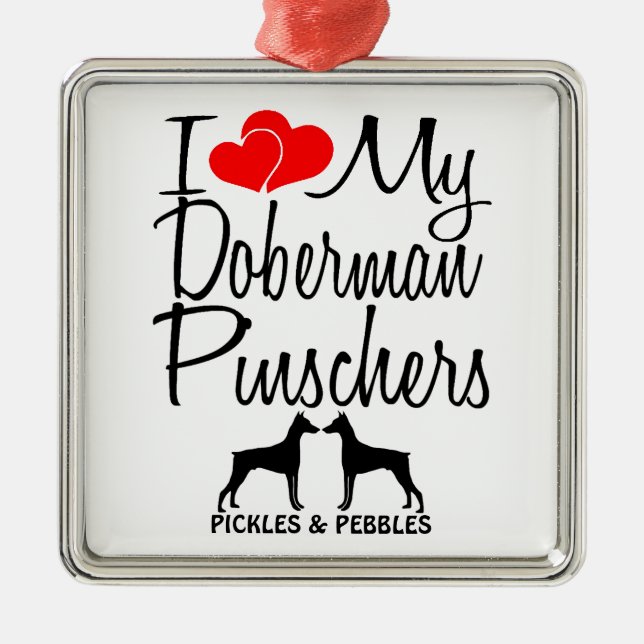 Ich Liebe meine zwei Doberman Pinscher Hunde Silbernes Ornament (Vorne)