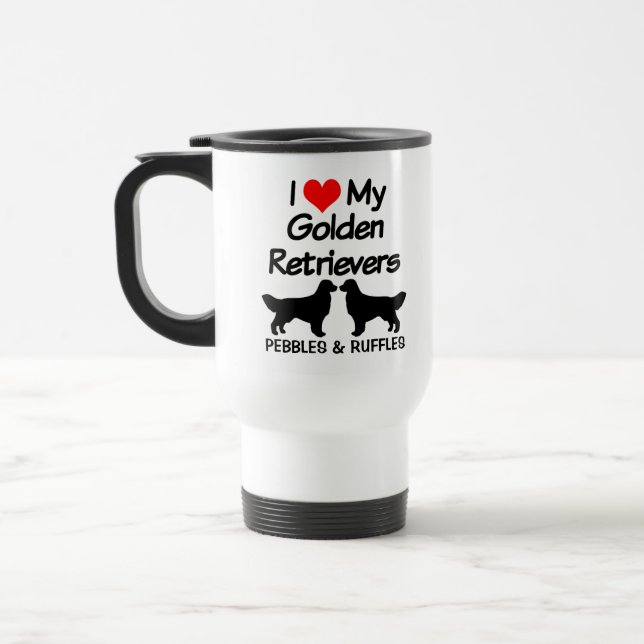 Ich Liebe meine zwei Golden Retriever Hunde Silhou Reisebecher (Links)