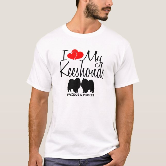 Ich Liebe meine zwei Keeshond-Hunde T-Shirt (Vorderseite)