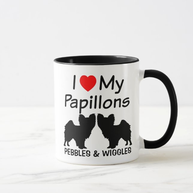 Ich Liebe meine zwei Papillon-Hunde-Tasse Tasse (Rechts)
