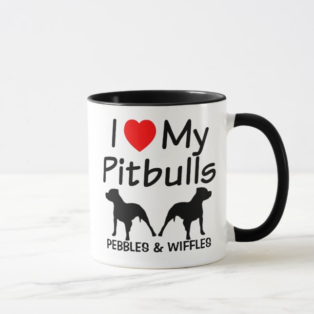 Ich Liebe meine ZWEI Pitbull Hunde Tasse (Rechts)