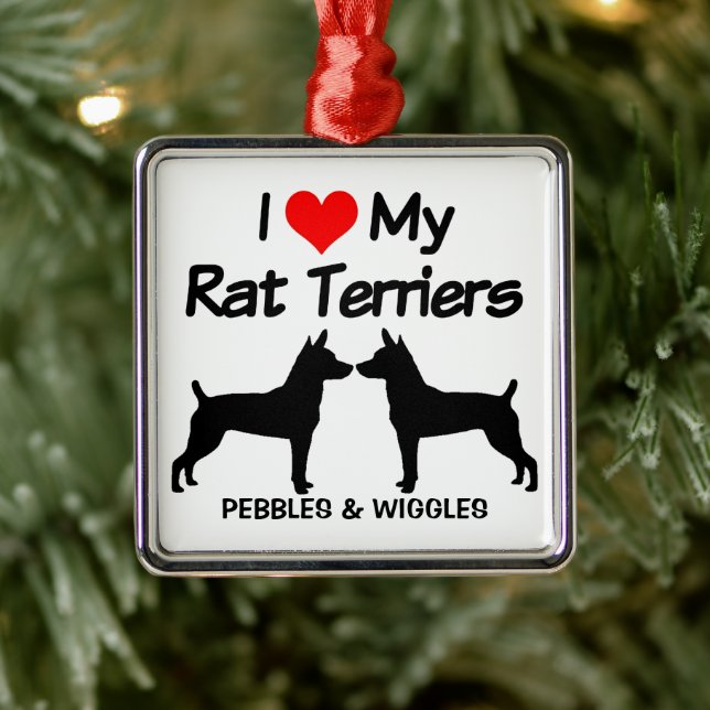 Ich Liebe meine zwei Ratten-Terrier-Hunde Ornament Aus Metall (Baum)