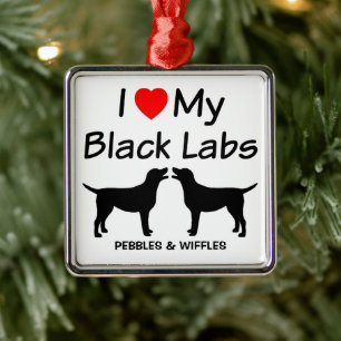 Ich Liebe meine zwei schwarzen Lab Hunde Ornament Aus Metall