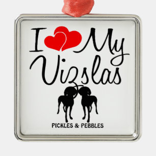 Ich Liebe meine zwei Vizslas-Ornamente Silbernes Ornament
