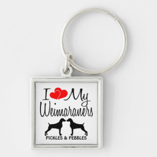 Ich Liebe meine zwei Weimaraner benutzerdefinierte Schlüsselanhänger