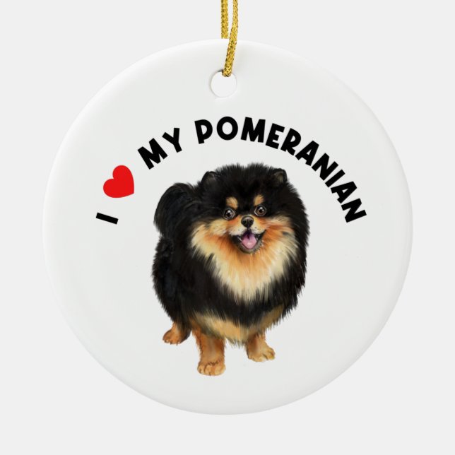 Ich Liebe meinem Spitz Niedlich Spitz Welpen Hund  Keramik Ornament (Vorne)