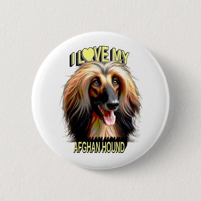 Ich liebe meinen Afghanischen Windhund – Elegantes Button (Vorderseite)