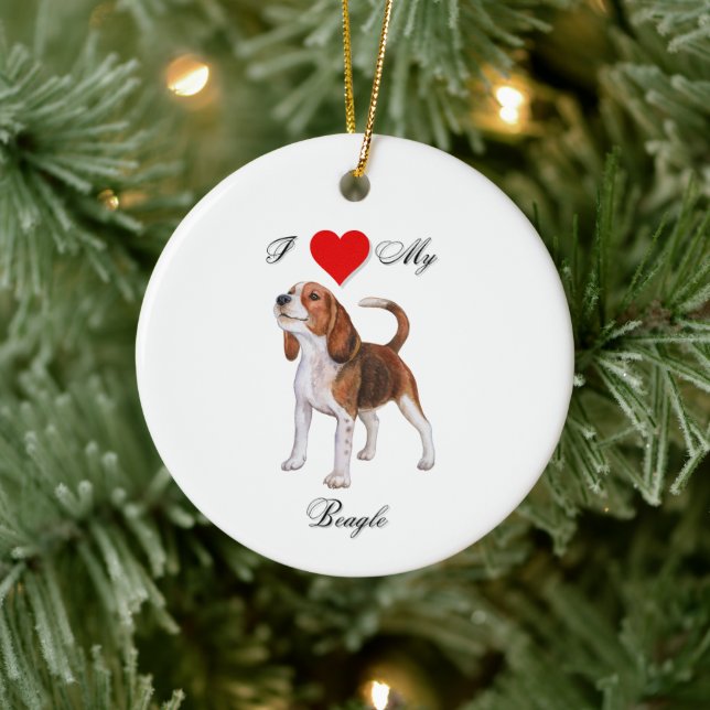 Ich Liebe meinen Beagle-Standard Keramik Ornament (Baum)