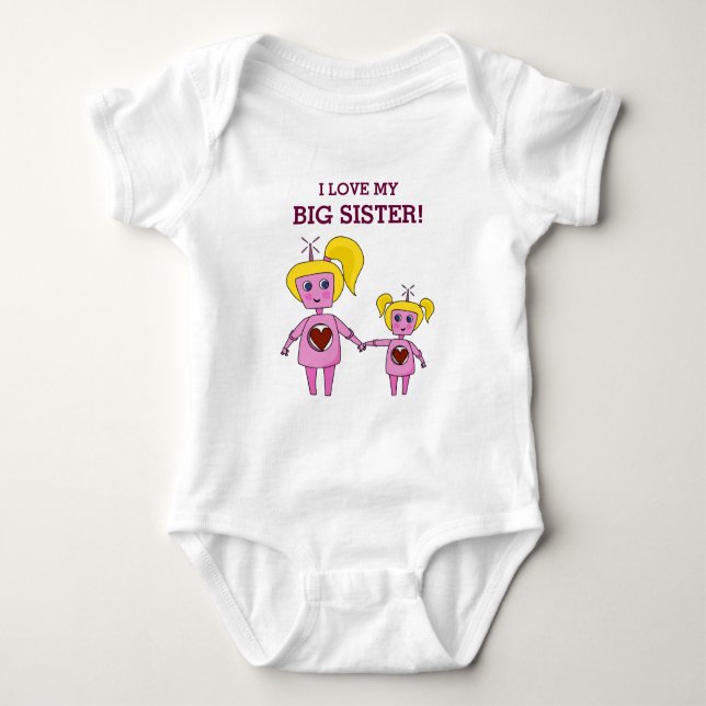 Ich Liebe meinen Big Sister Geek Pink Robot Baby Strampler (Vorderseite)