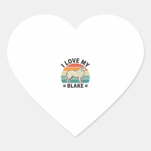 Ich liebe meinen Blake-Hund Retro-Gravurdesign_1 Herz-Aufkleber