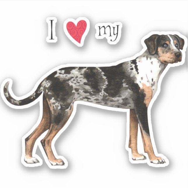 Ich Liebe meinen Catahoula Leopard Dog Vinyl Stick Aufkleber (Vorderseite)