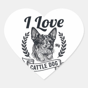 Ich liebe meinen Cattle Dog Vintage Gravur Design_ Herz-Aufkleber