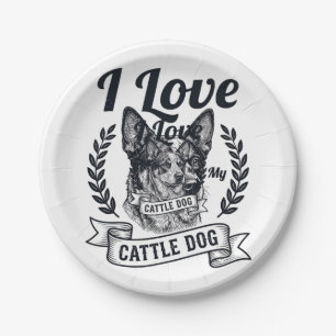 Ich liebe meinen Cattle Dog Vintage Gravur Design_ Pappteller