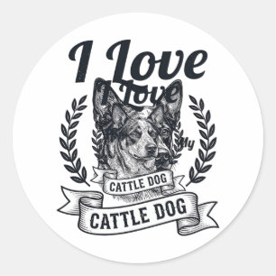 Ich liebe meinen Cattle Dog Vintage Gravur Design_ Runder Aufkleber