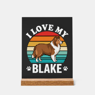 Ich liebe meinen Collie-Hund Retro-Sonnenuntergang Acrylschild