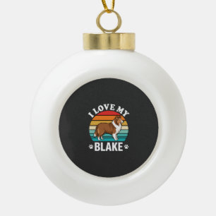 Ich liebe meinen Collie-Hund Retro-Sonnenuntergang Keramik Kugel-Ornament