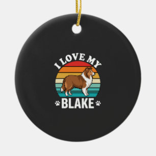 Ich liebe meinen Collie-Hund Retro-Sonnenuntergang Keramik Ornament