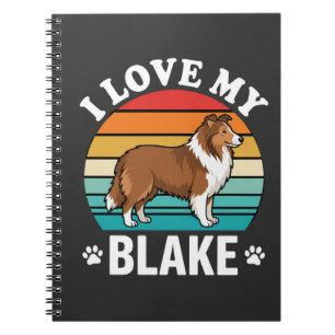 Ich liebe meinen Collie-Hund Retro-Sonnenuntergang Notizblock