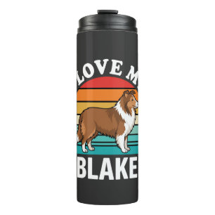 Ich liebe meinen Collie-Hund Retro-Sonnenuntergang Thermosbecher