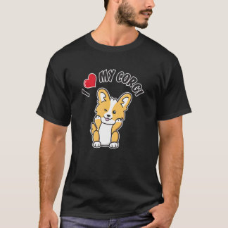 Ich liebe meinen Corgi zwinkernden Welpenhund mit T-Shirt