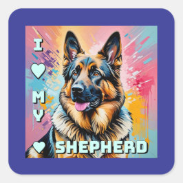 Ich liebe meinen Deutschen Schäferhund Quadratischer Aufkleber