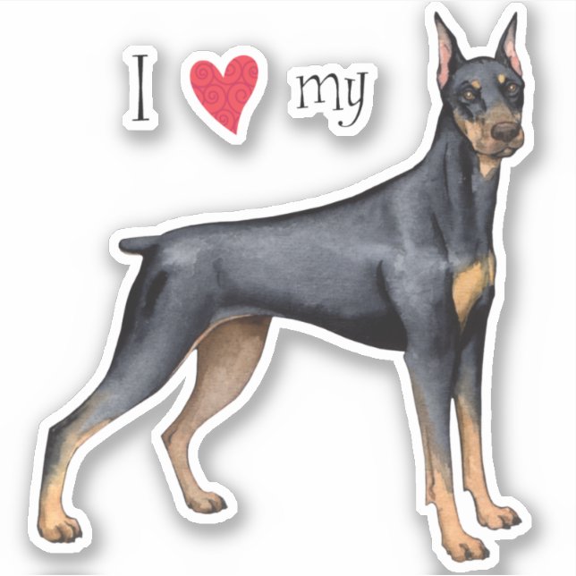 Ich Liebe meinen Doberman Pinscher Vinyl Sticker (Vorderseite)