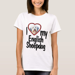 Ich liebe meinen English Sheepdog - Rot Herz Hund  T-Shirt