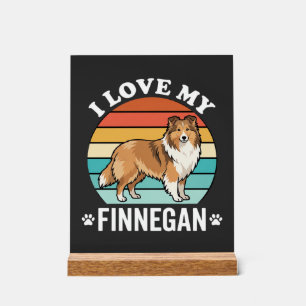 Ich liebe meinen Finnegan Sheltie Retro Sonnenunte Acrylschild