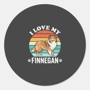 Ich liebe meinen Finnegan Sheltie Retro Sonnenunte Runder Aufkleber