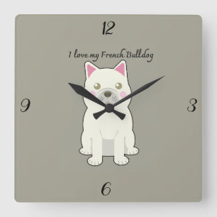 Ich liebe meinen Französischen Bulldogge Quadratische Wanduhr