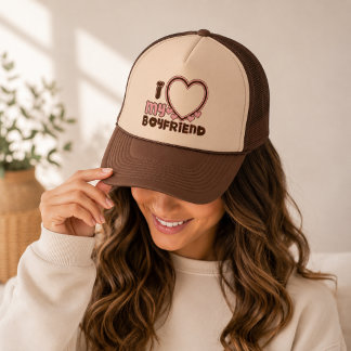 Ich liebe meinen Freund Herz Braun Rosa Hut Truckerkappe