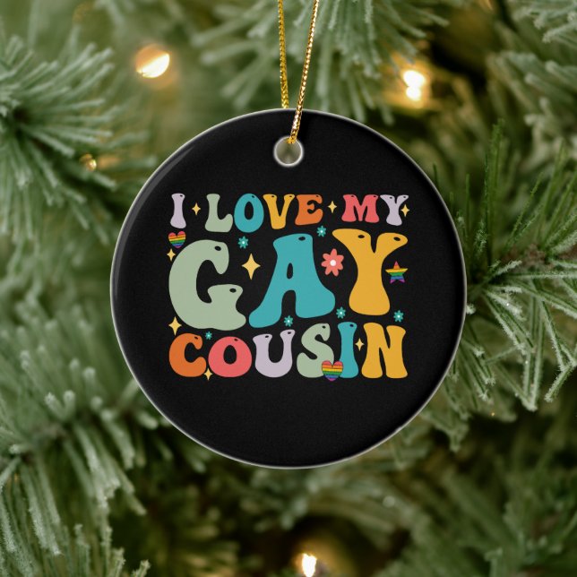 Ich Liebe meinen Gay Cousin Groovy Rainbow LGBT Pr Keramik Ornament (Baum)