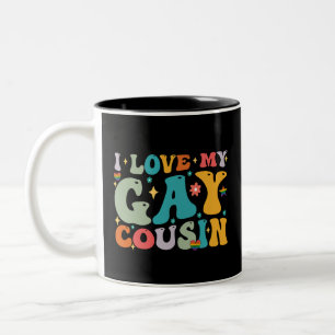 Ich Liebe meinen Gay Cousin Groovy Rainbow LGBT Pr Zweifarbige Tasse
