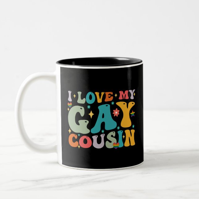 Ich Liebe meinen Gay Cousin Groovy Rainbow LGBT Pr Zweifarbige Tasse (Links)