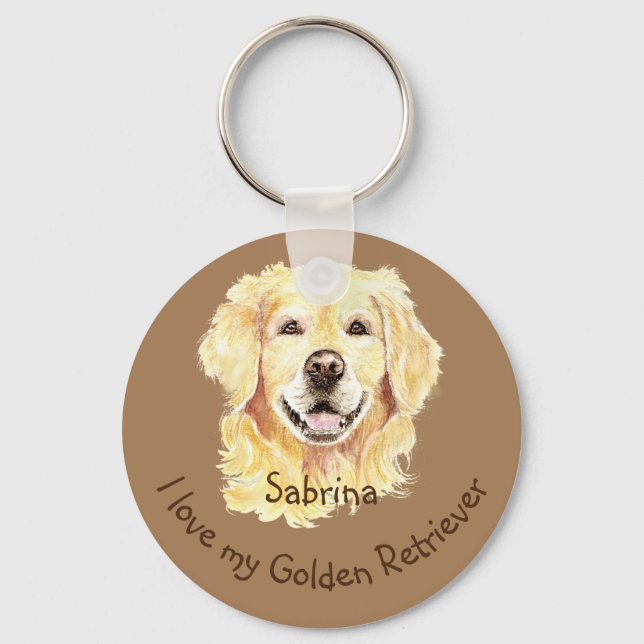 Ich Liebe meinen Golden Retriever Individuelle Nam Schlüsselanhänger (Vorderseite)