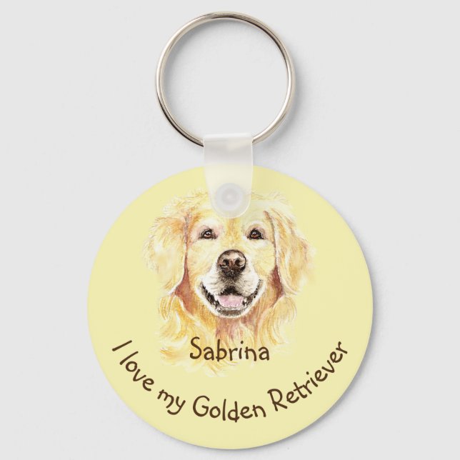 Ich Liebe meinen Golden Retriever Individuelle Nam Schlüsselanhänger (Vorderseite)