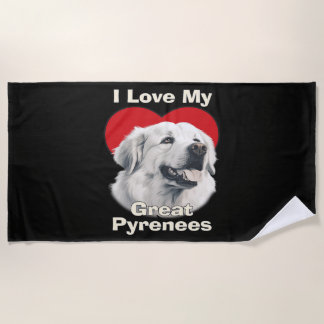Ich liebe meinen großen Pyrenäen-Hund Strandtuch
