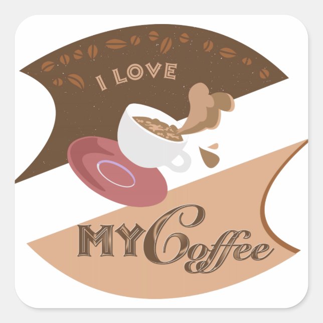 Ich liebe meinen Kaffee Retro Java Quadratischer Aufkleber (Vorderseite)