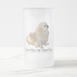 Ich liebe meinen kleinen weißen Hund - Pekingese ! Mattglas Bierglas