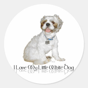 Ich liebe meinen kleinen weißen Hund - Shih Tzu Runder Aufkleber