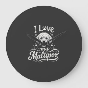 Ich liebe meinen Maltipoo-Hundefreund Große Wanduhr
