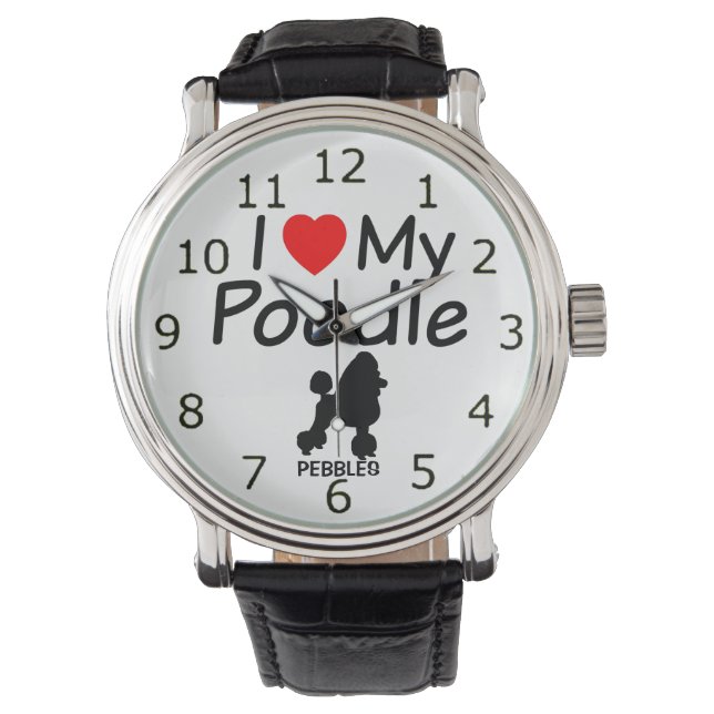Ich Liebe meinen Poodle Hund Armbanduhr (Vorderseite)